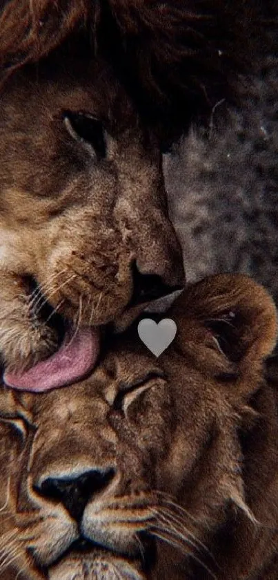 Heartwarming image of a lion couple in a tender moment.