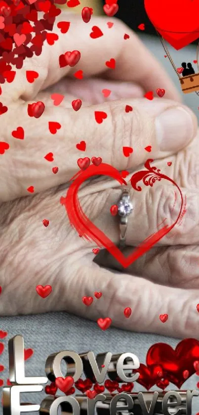 Hands linked with a heart-themed design symbolizing love.