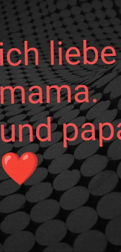 Black background with red heart and German text 'ich liebe mama und papa'.