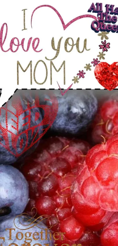 Mother's Day wallpaper with hearts and berries.