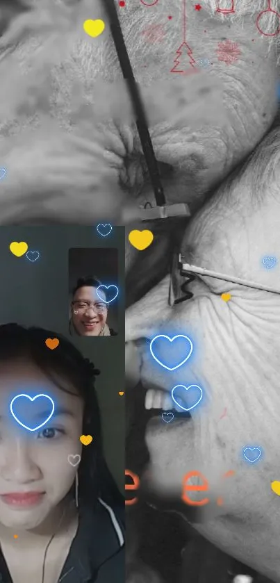 Heartwarming video call wallpaper with colorful hearts.