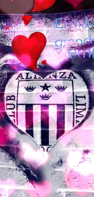 Alianza Lima emblem with red hearts on wallpaper.