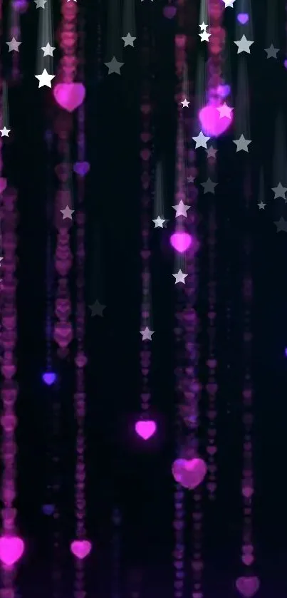 Glowing pink hearts and stars wallpaper.