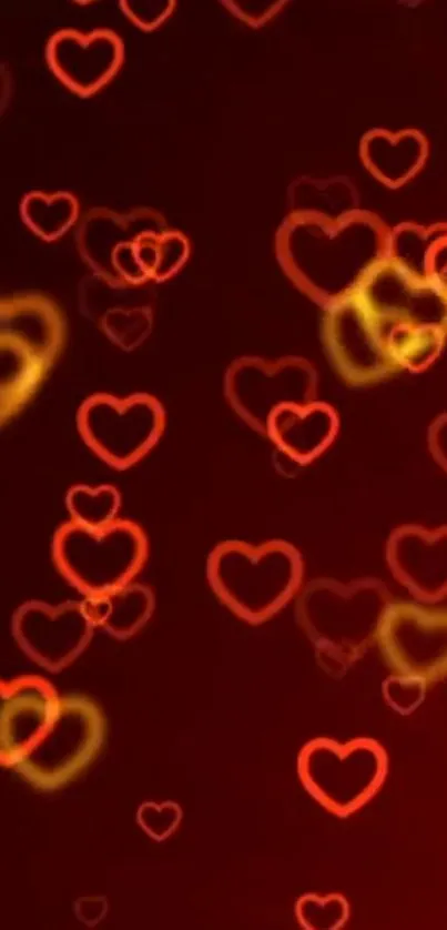 Vibrant glowing red heart pattern wallpaper.