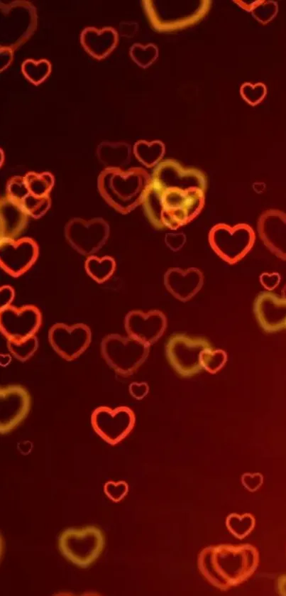 Glowing red and orange hearts mobile wallpaper.