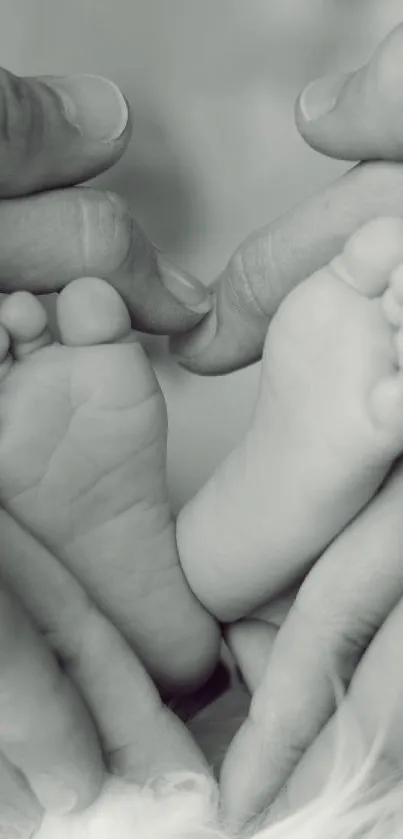 Baby feet cradled in hands, forming a heart shape.