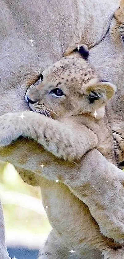 Lioness gently carrying cub in natural setting.