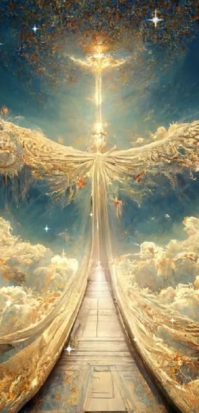 Angelic figure with wings in a divine, heavenly setting.