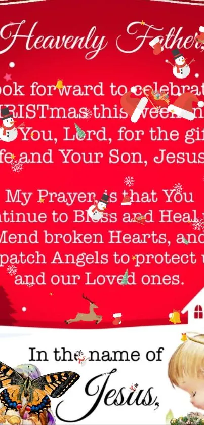 Heavenly Father Christmas blessings wallpaper with red background.