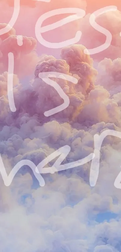 Soft clouds with inspirational text on wallpaper.