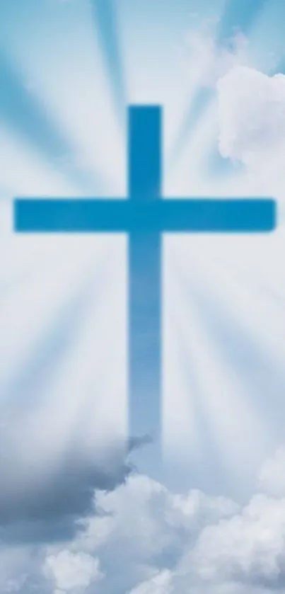 Heavenly mobile wallpaper with cross and clouds.