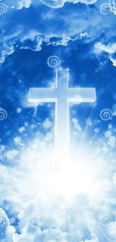 Heavenly cross shines brightly against a vibrant sky with clouds.