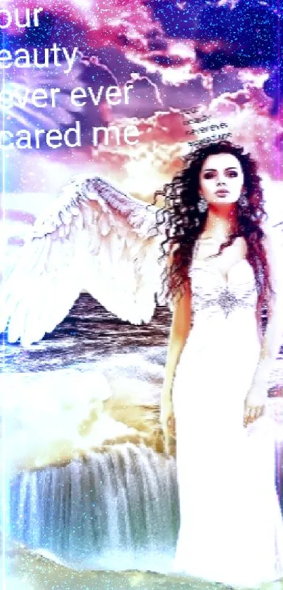 Fantasy angel with unicorns in a mystical setting.