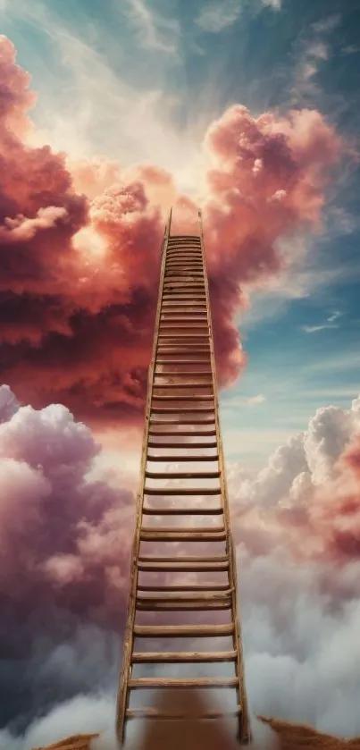 A ladder reaching up through vibrant crimson clouds.