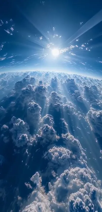 Sunlit clouds and sky view from above