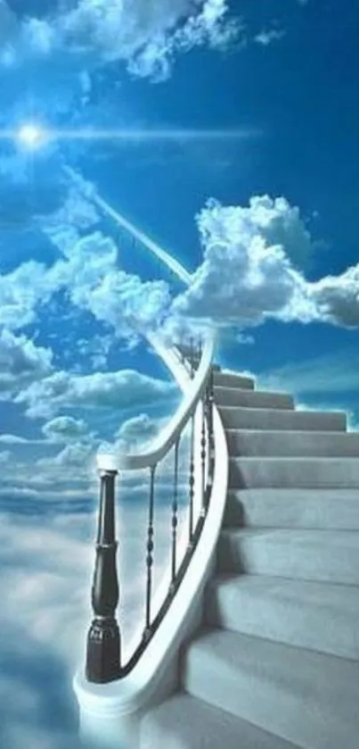 Staircase ascending into a blue sky with clouds.