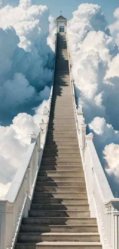 Stairway leading into clouds in a serene, ethereal sky scene wallpaper.