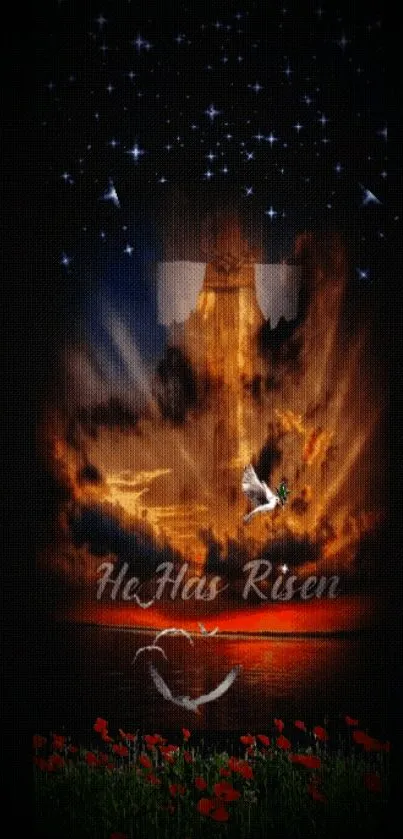 He Has Risen wallpaper with sunrise and doves.