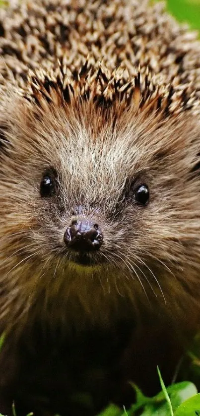 Hedgehog in vibrant green foliage, mobile wallpaper.