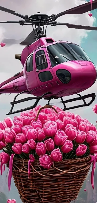 Pink helicopter with tulip basket