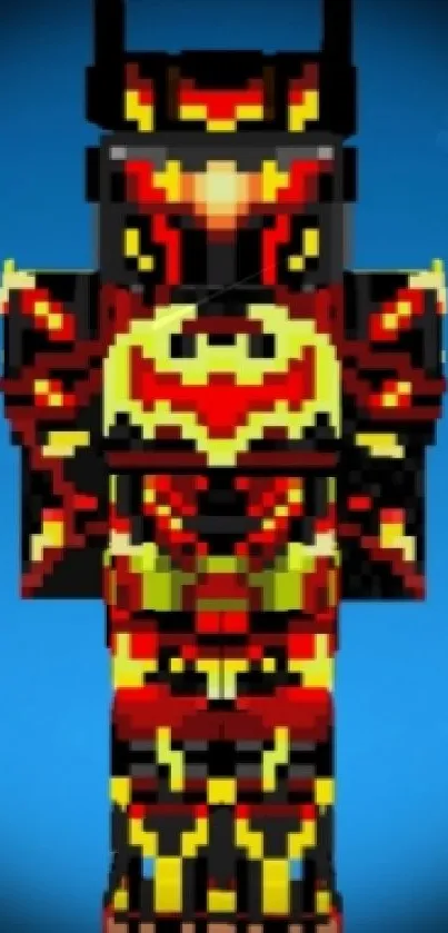 Pixelated Hellbat Armor character on a blue background.