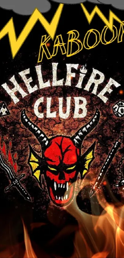 Hellfire Club wallpaper with lightning and bold red graphics on a dark background.