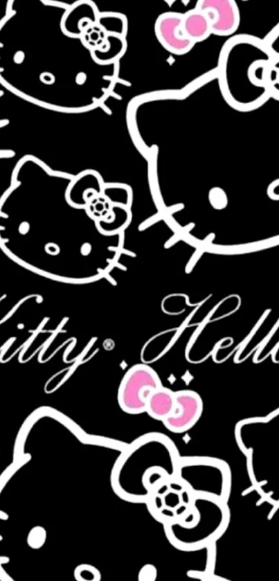 Cute Hello Kitty wallpaper on black background.