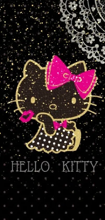 Charming Hello Kitty wallpaper with polka dots and lace accents.