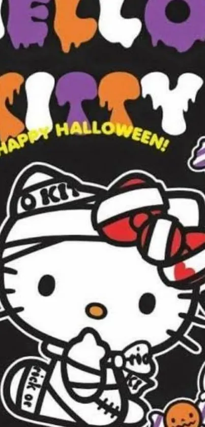 Hello Kitty Halloween themed wallpaper featuring cute illustrations.