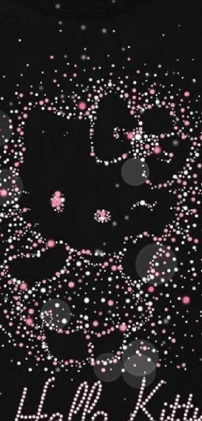 Hello Kitty design with pink dots on black background.