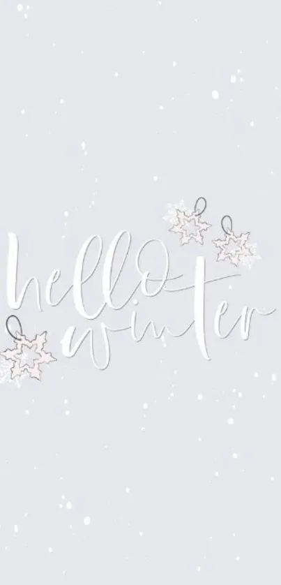 Hello Winter minimalist mobile wallpaper with snowflakes.