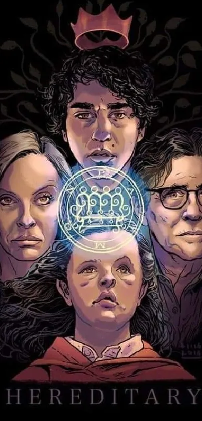 Hereditary movie fan art wallpaper with detailed character illustrations.