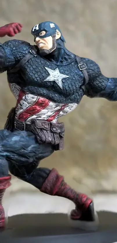 Action figure in a dynamic pose with shield, ideal for mobile wallpaper.