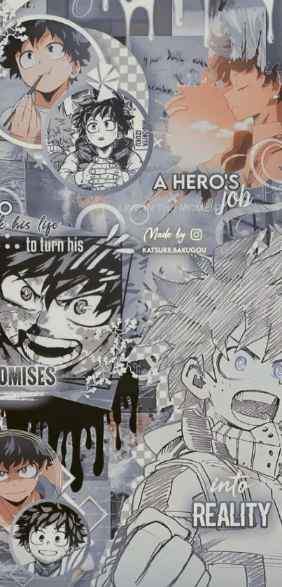 Anime collage wallpaper featuring heroic characters and inspiring text.