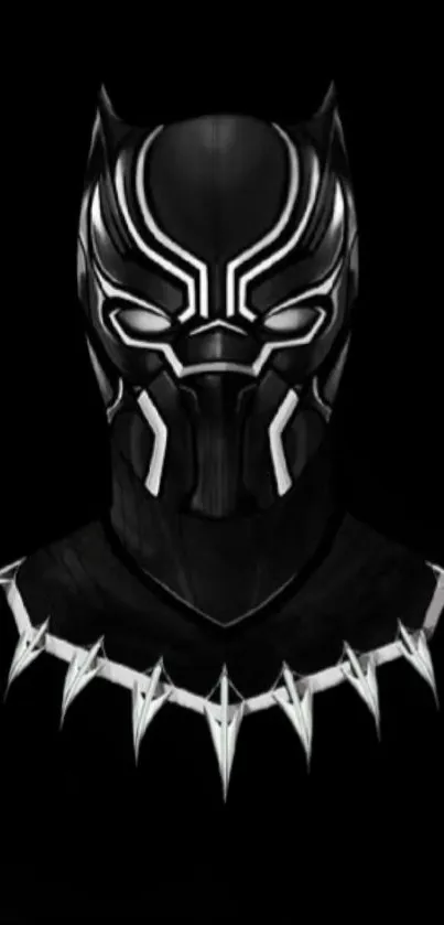 Black Panther in black and silver superhero mask wallpaper.