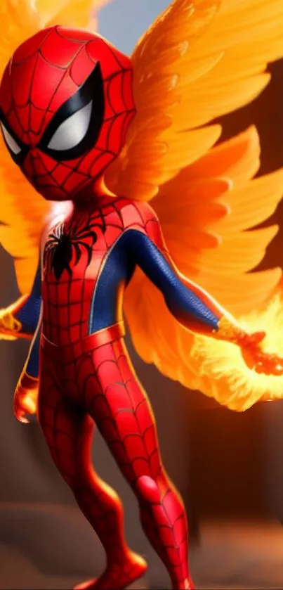 Heroic character with fiery wings, in vibrant comic style art.