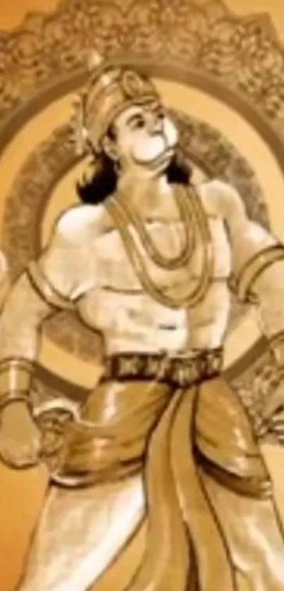 Artistic depiction of Hanuman in sepia tones as mobile wallpaper.