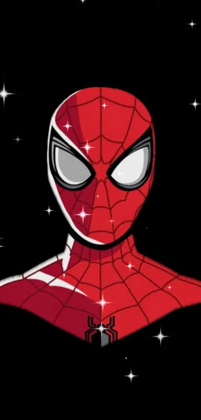 Spider Hero in red with starry background.