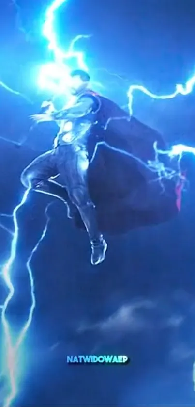 Heroic figure with blue lightning background on mobile wallpaper.