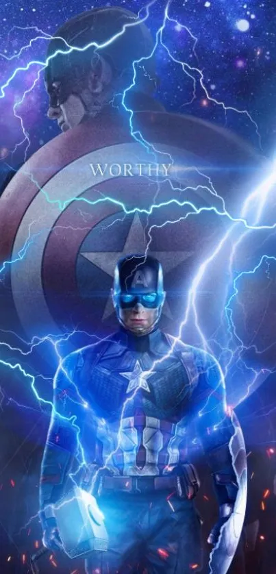 Superhero with electrifying lightning on mobile wallpaper.