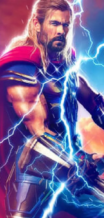 Superhero with lightning and cosmic background wallpaper.