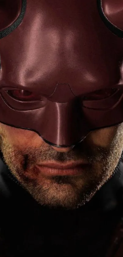 Close-up of a masked hero, displaying intense eyes and detailed helmet.