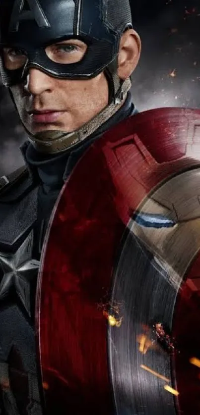 Epic mobile wallpaper featuring heroic figure with star-emblazoned shield.