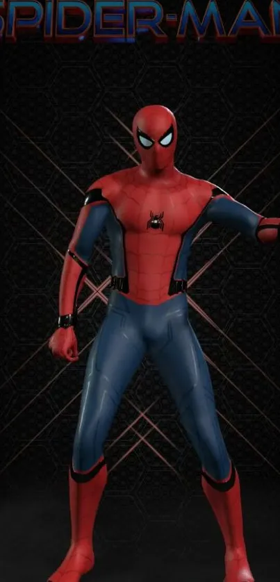 Heroic Spider-themed wallpaper with dynamic red and blue costume on black background.