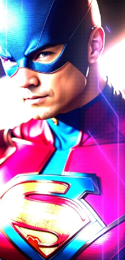 Superman in vibrant red and blue superhero costume wallpaper.