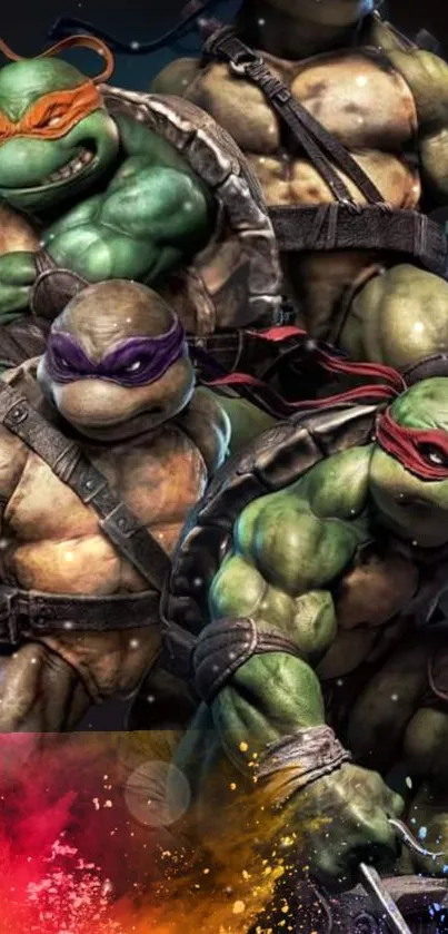 Epic turtle heroes in action, iconic animated ninjas for mobile wallpaper.