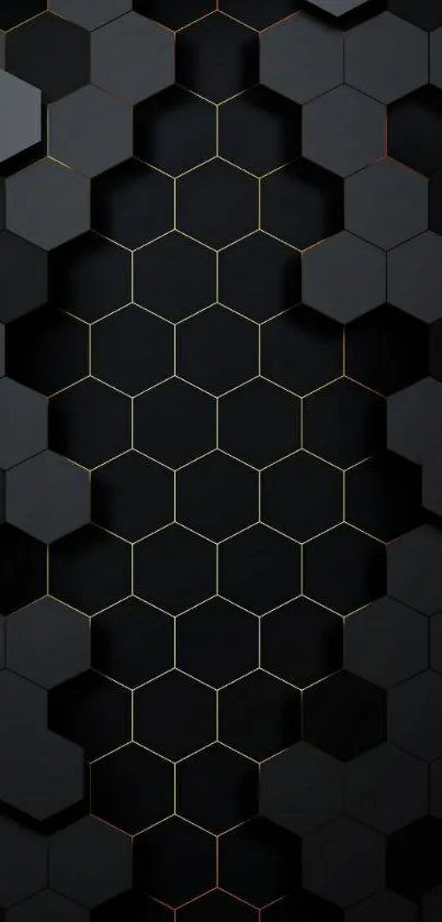 Dark hexagonal geometric 3D wallpaper pattern.