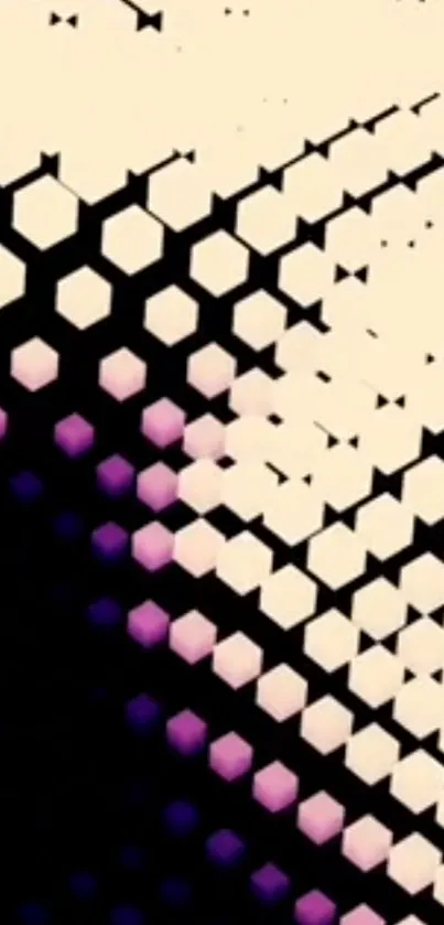 Hexagon gradient artwork with black and violet on beige background.