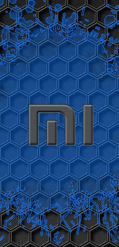 Blue hexagonal tech wallpaper with abstract design.