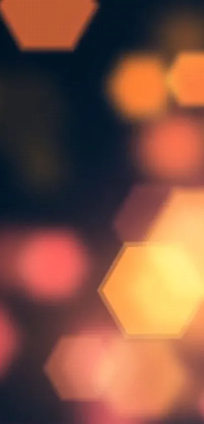 Hexagonal bokeh lights in orange hues